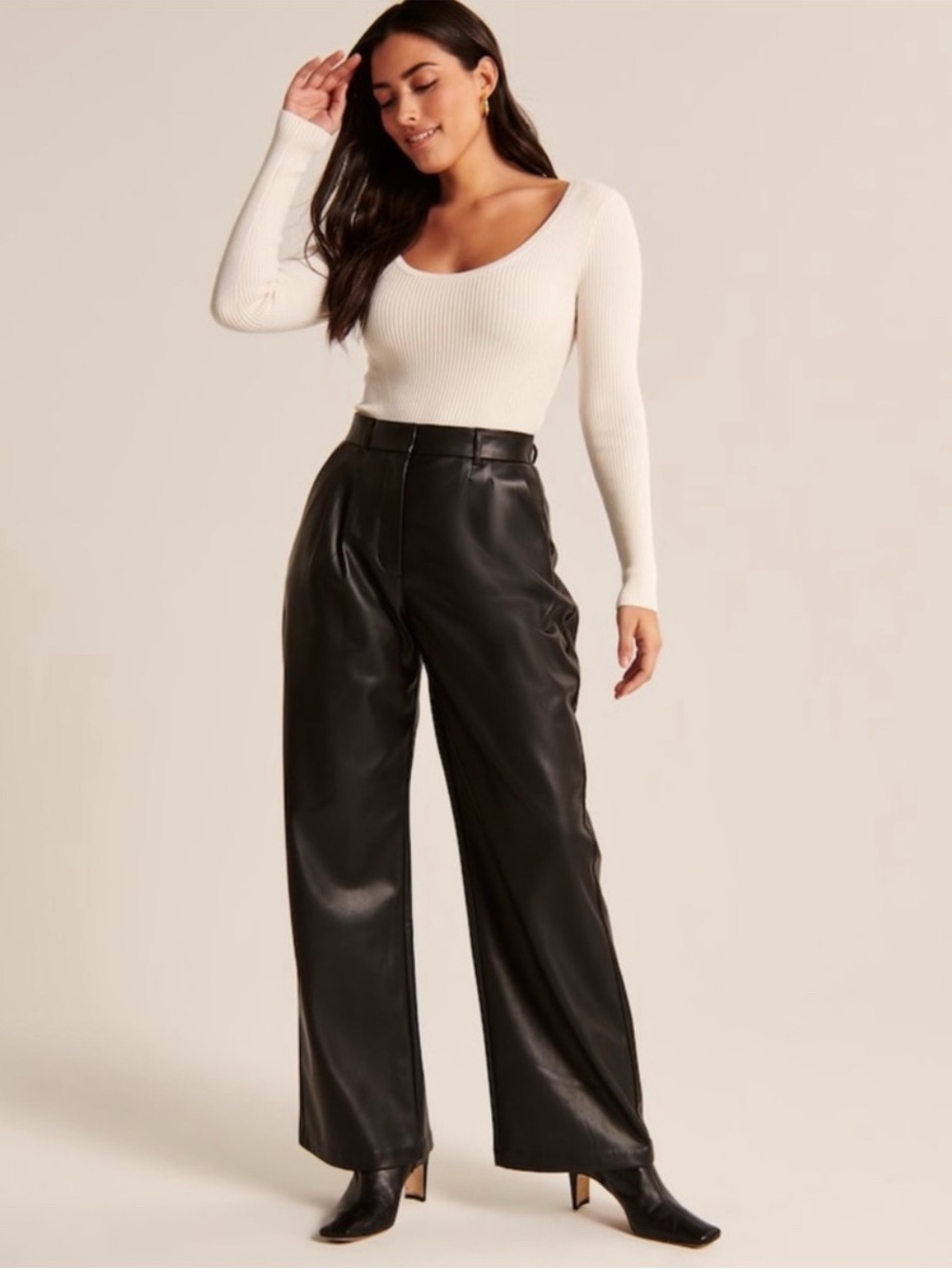 Abercrombie & Fitch │ High Waisted Faux Leather Straight Leg Trousers